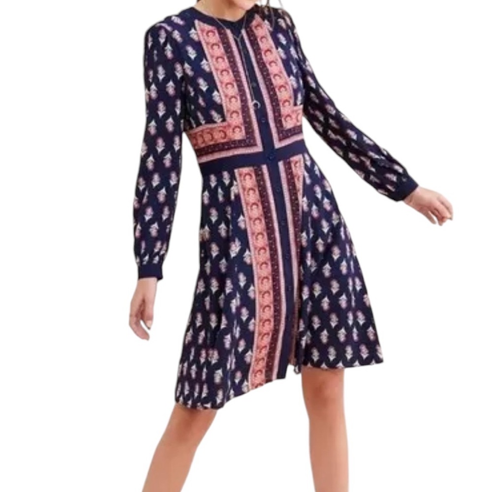 Gal Meets Glam Carlene Block Print Button Front Dress